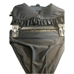 Chelsea & Violet Bathing Suit Girl's 8 Black 2 Piece Ruffle Swim Suit Bikini NWT